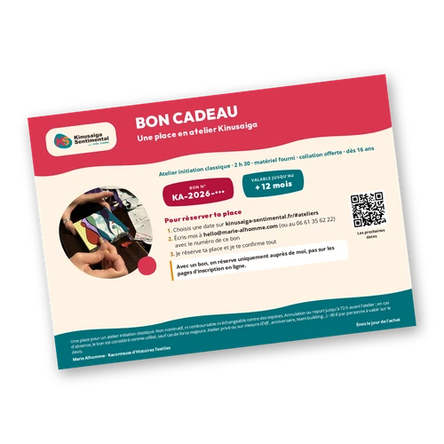 Le bon cadeau atelier Kinusaiga, à imprimer ou à transférer.
